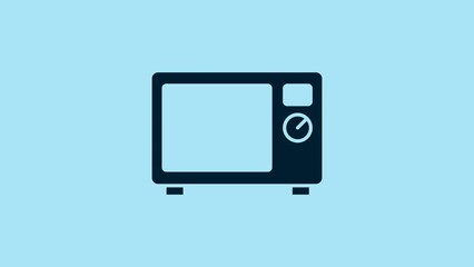 Poster - Blue Microwave oven icon isolated on blue background. Home appliances icon. 4K Video motion graphic animation