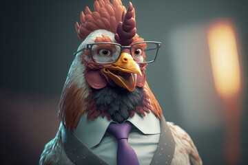 Businessman Rooster chicken in business suit Corporate World office Portrait Generative AI