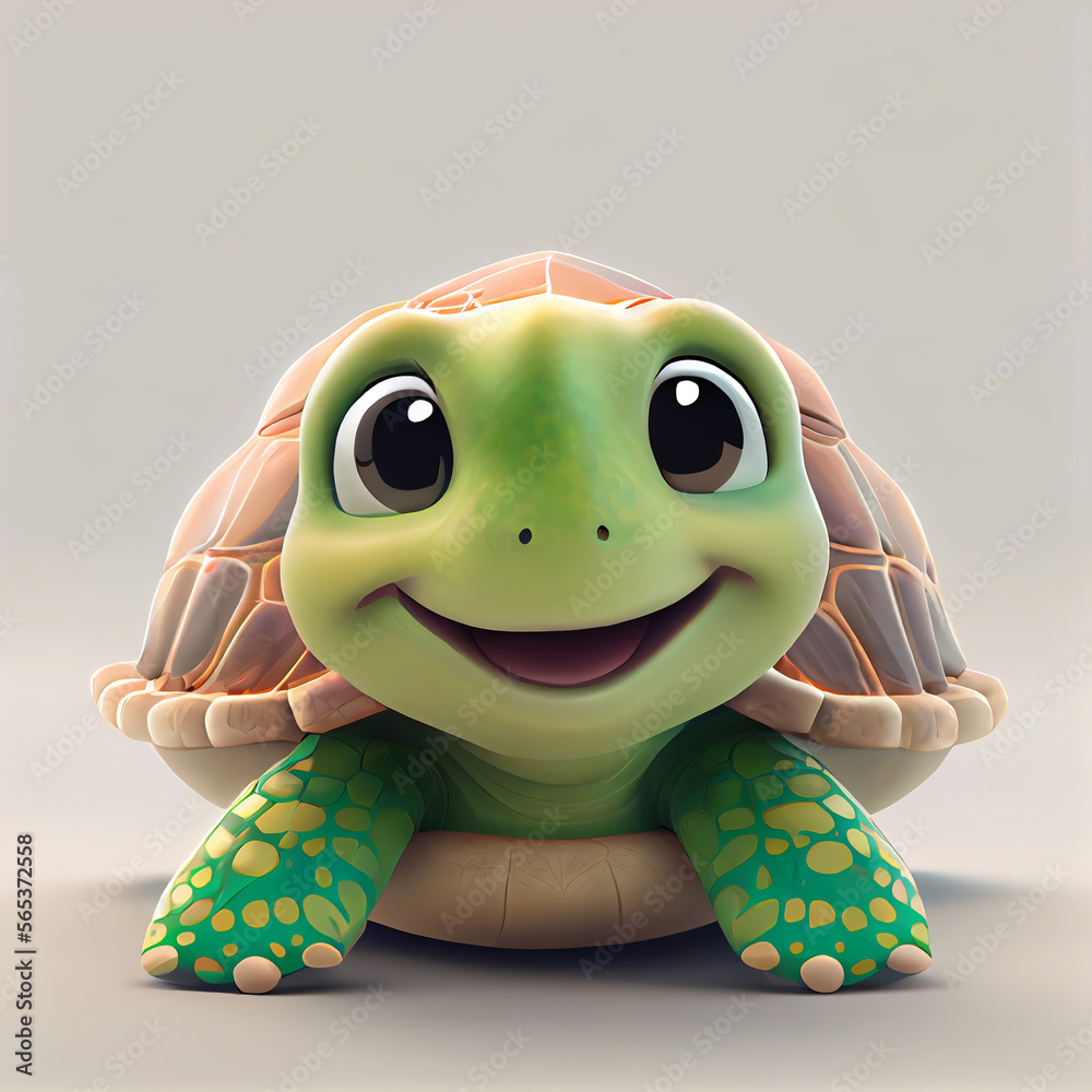 Cute Smiling Turtle created with Generative AI technology + 3d Character 
