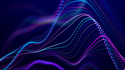 Aufkleber - Futuristic pattern of dots on a dark background. Colored musical wave. Technological or scientific banner. 3D rendering