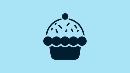 Wall Mural - Blue Cupcake icon isolated on blue background. 4K Video motion graphic animation