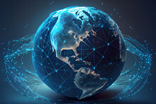 Securing The Digital World: A Blue Globe Illustrating Technology And Data Communication Security Stock Photo