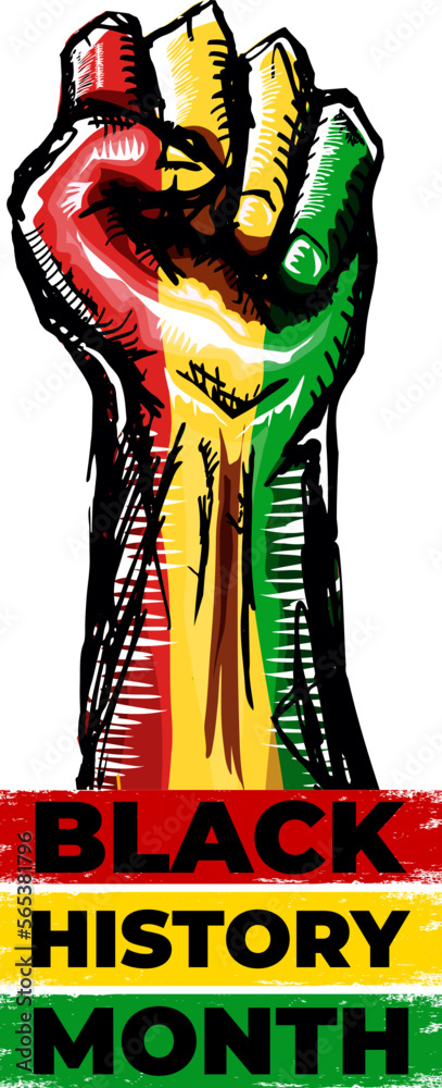 Black history month square banner with protest raised fist colored in ...
