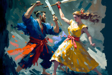 Epic Fight Oil Painting