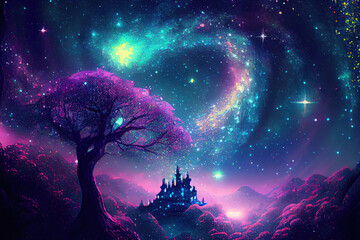 Wall Mural - Wonderland cosmic castle - By Generative AI	

