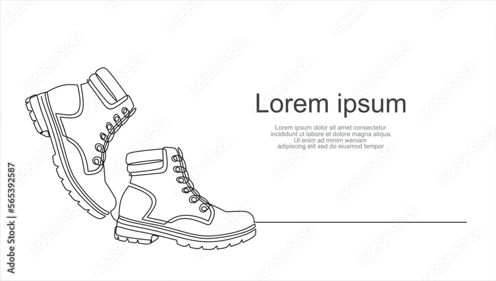 Continuous line drawing of man boots. Single one line, art boots ...