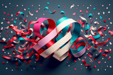 Confetti And Paper Streamer For Valentines Day. Generative AI