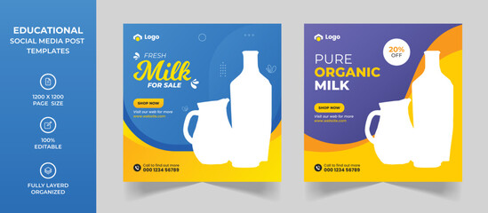 Milk sale Facebook social media post and web banner template