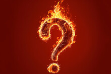 Burning Question Mark On Red Background