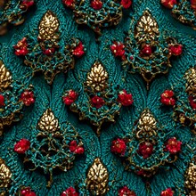 Ornate Lace Pattern Teal Gold And Red 4k 
