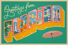 Vintage Post Card With Hand Drawn Elements	- Florida