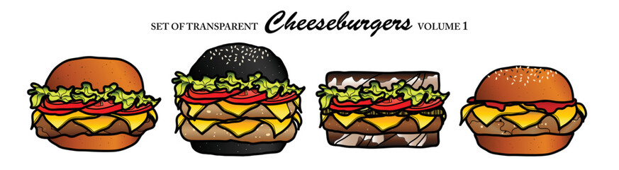 Wall Mural - Cute hand drawn isolated color burgers on transparent background png file (Volume 1)