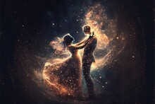 Dancing Lovers In Magic Space Background. Generative Ai
