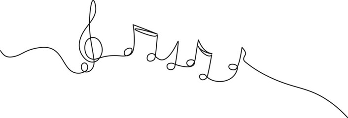continuous single line drawing of music notes and treble clef, abstract sheet music line art vector 
