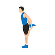 Man doing quadriceps stretch, cool down exercise. Balance pose, flexibility improvement. Flat vector illustration isolated on white background