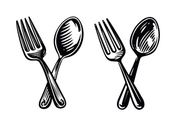 Poster - Crossed fork and spoon icon. Food symbol. Design element for restaurant or diner menu. Vector illustration