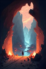 Wall Mural - fireplace over the mountains, generative ai, beautiful lighting volumetrics landscape