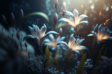 Wall Mural - beautiful magic glowings blue lily  flowers outdoor