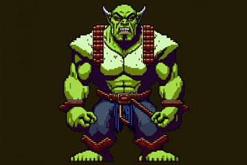 Wall Mural - Pixel art orc character for RPG game, character in retro style for 8 bit game

