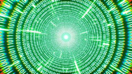 Poster - Green Matrix Binary Data Tunnel Background