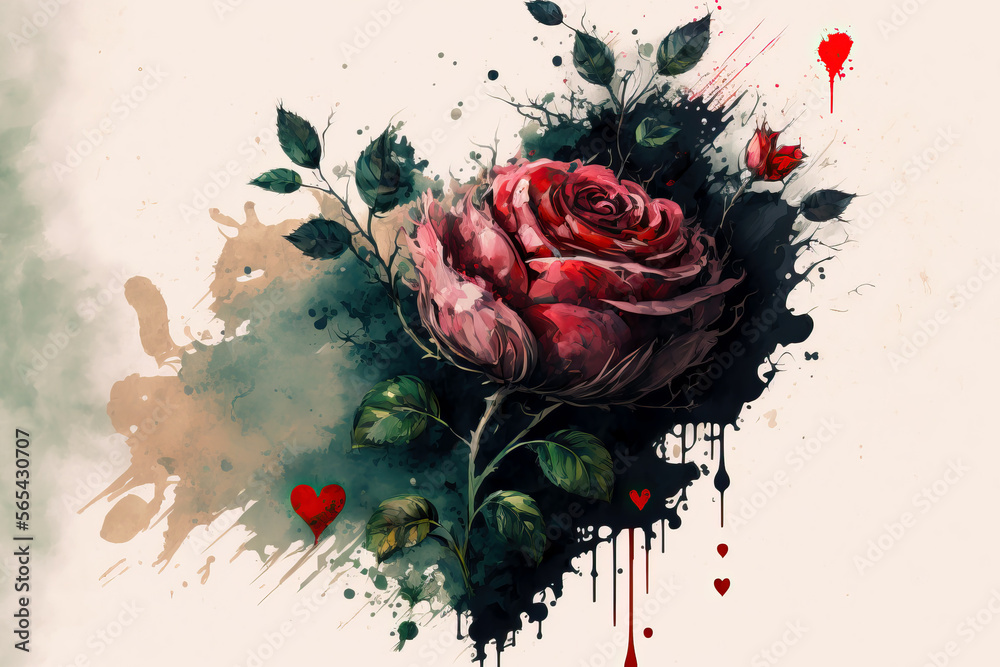 a red rose with heart shape in aquarelle style, ai generated Stock ...