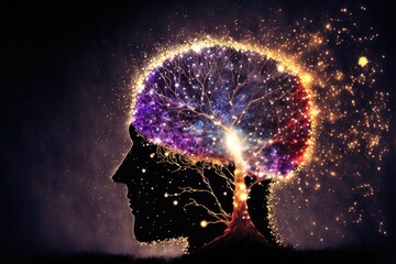 cosmic colorful magic face brain mind thoughts illustration, universe space generative ai illustrati