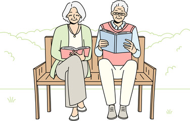 Wall Mural - Mature couple on bench reading books