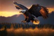 A bald eagle soaring low to the ground. Generative AI.