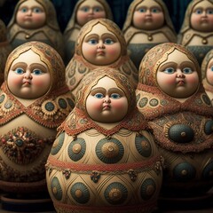 Colorful matrioshka dolls. Generative AI.