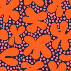 Vector seamless pattern with hand drawn ink dots and organic shapes. Simple and bold texture in naive art style.