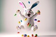 Happy easterbunny with easter eggs 3d plastic figure (gernerative AI)