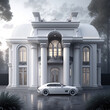 A white mansion and a white car, generative art