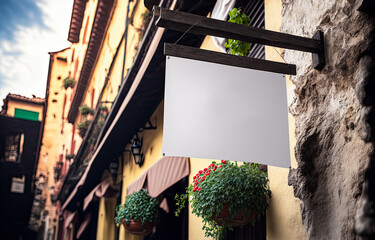 Wall Mural - Mockup sign, Italian restaurant exterior. Generative AI