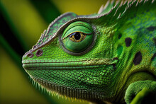 Portrait Of A Green Chameleon