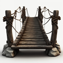 Wooden Footbridge Isolated On White Background. AI Illustration.