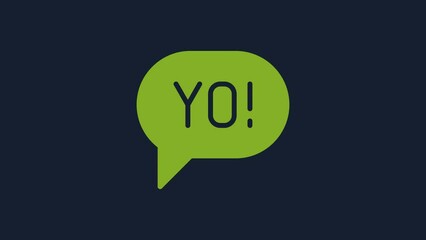 Poster - Yellow Yo slang lettering icon isolated on blue background. Greeting words. 4K Video motion graphic animation