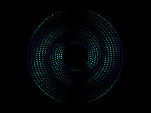 Abstract Circle Line Pattern Spin Blue Green Light Isolated On Black Background In The Concept Of Music, Technology, Digital, AI