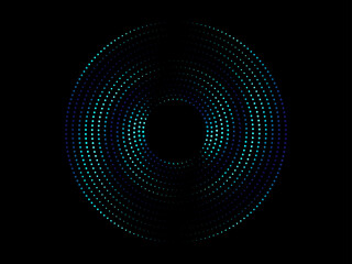 Poster - Abstract circle line pattern spin blue green light isolated on black background in the concept of music, technology, digital, AI