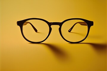 Sticker -  a pair of glasses sitting on top of a yellow surface with a shadow of a person's face on the side of the glasses.  generative ai