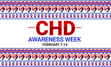 CHD Awareness Week Background With Hearts And Ribbons Inside Traditional Border Design. Congenital Heart Disease Awareness Week Backdrop