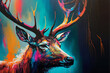 Głowa jelenia kolorowa malowana akrylem