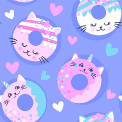 Aufkleber - fashion abstract seamless pattern with cat donuts. cool background on cute style for girl