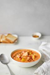 Wall Mural - bowl of salmon soup