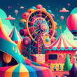 Parque de diversão, balão, circo, festa, colorido, presente, sorriso, roda gigante, céu, arte, parque, divertimento, feira