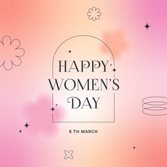 Wall Mural - 8 March. International Women's Day banner, greeting card. Trendy gradients, blurred shapes, typography, y2k. Social media stories templates. 