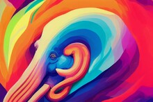 Colorful Painting Of A Elephant With Creative Abstract Elements As Background. Generative AI