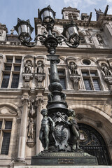 Wall Mural - Architectural fragments of City Hall of Paris (Hotel de Ville de Paris) neo-renaissance style building - seat of the Paris City Council since 1357. Paris, France.