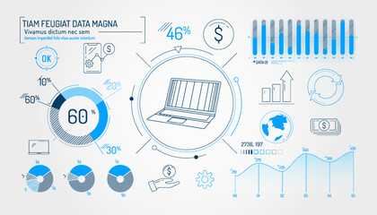 Wall Mural - Set of infographic elements about the dollar exchange rate and fintech.