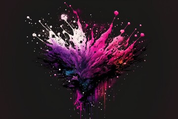 Poster -  Watercolor splash with bright pink and purple hues on a black background,landscape,background,bright color, generative ai	