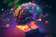 Concept art of a human brain with knowledge and creativity. generative ai. Background.
